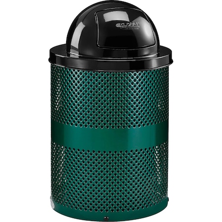 Global Industrial Outdoor Perforated Steel Trash Can With Dome Lid, 36 Gallon, Green 261949GN